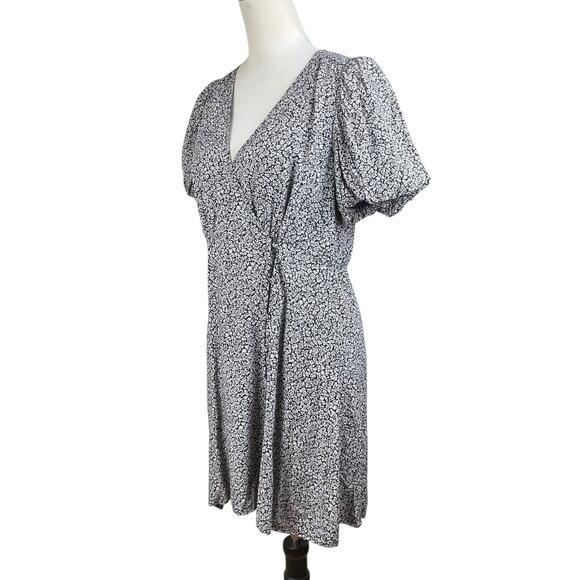 Madewell 6 Challis Button Wrap Mini Black Puff Short Sleeve Floral A-Line Dress - Picture 5 of 13